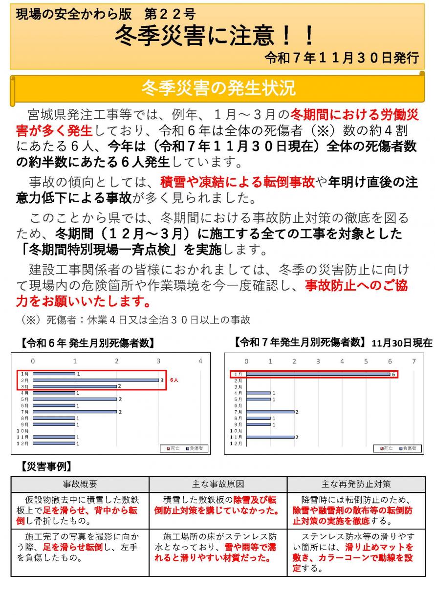 「現場の安全かわら版22号」冬期災害に注意