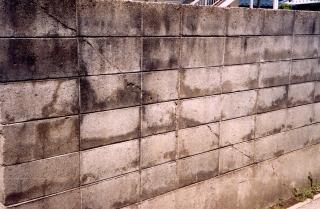 斜めにひび割れの入ったブロック塀