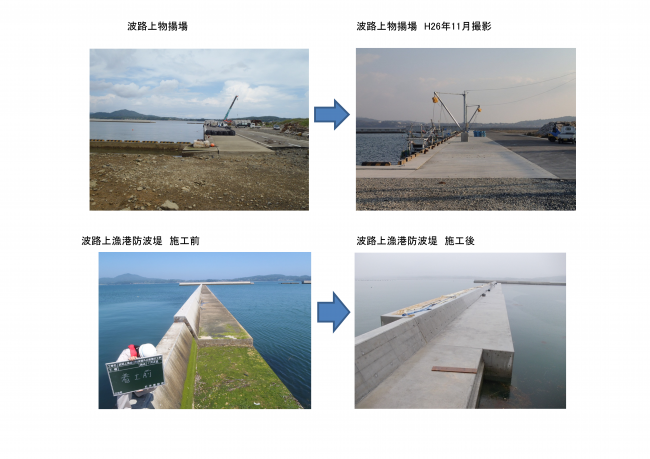 波路上漁港の施工過程の写真です