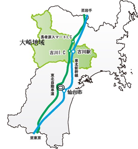 大崎地域を示した宮城県の図