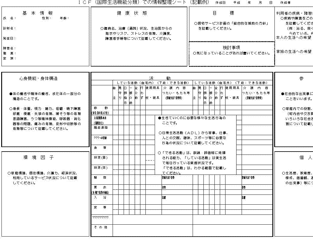 ICF（国際生活絹分類）での情報管理シートの画像