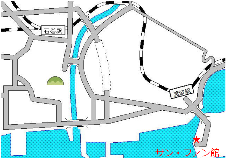 石巻駅からサン・ファン館までの地図画像