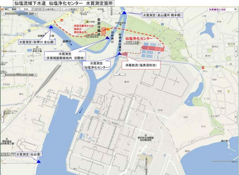 仙塩浄化センター付近水質測定箇所の地図