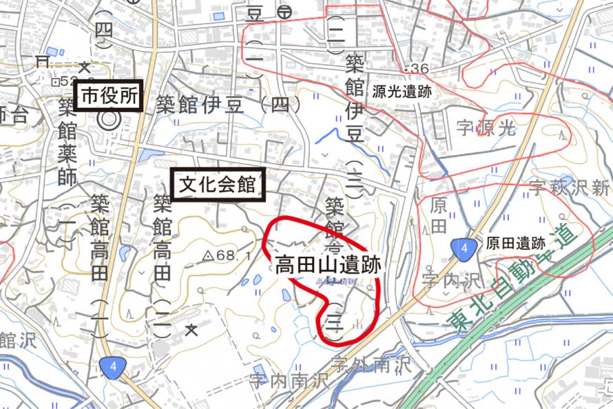 高田山遺跡の位置図