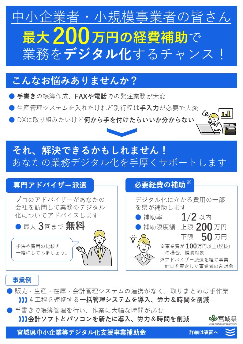 令和4年度中小企業等デジタル化支援事業 デジタル化導入補助 宮城県公式ウェブサイト