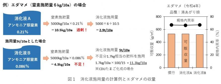 消化液施用量の計算例とエダマメの収量