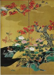 《四季花鳥図屏風》(部分)