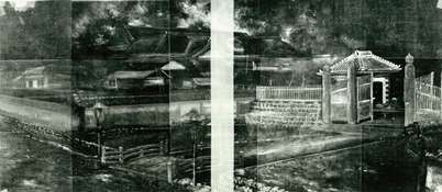 高橋由一《宮城県庁門前図》の修復前のX線写真（部分）