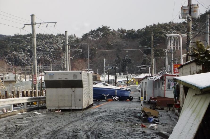 Rifu Town: A boat swept onto land by the tsunami