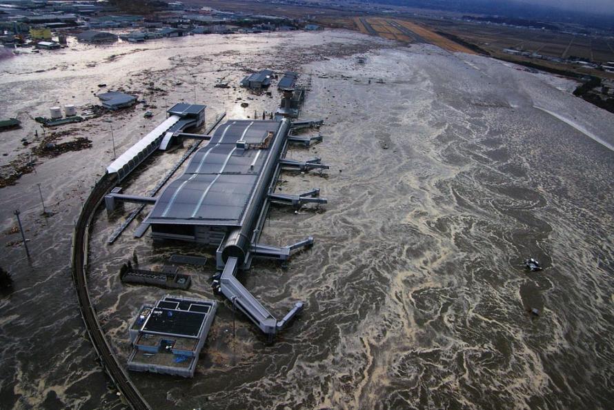 Natori City: Sendai Airport flooded by the tsunami