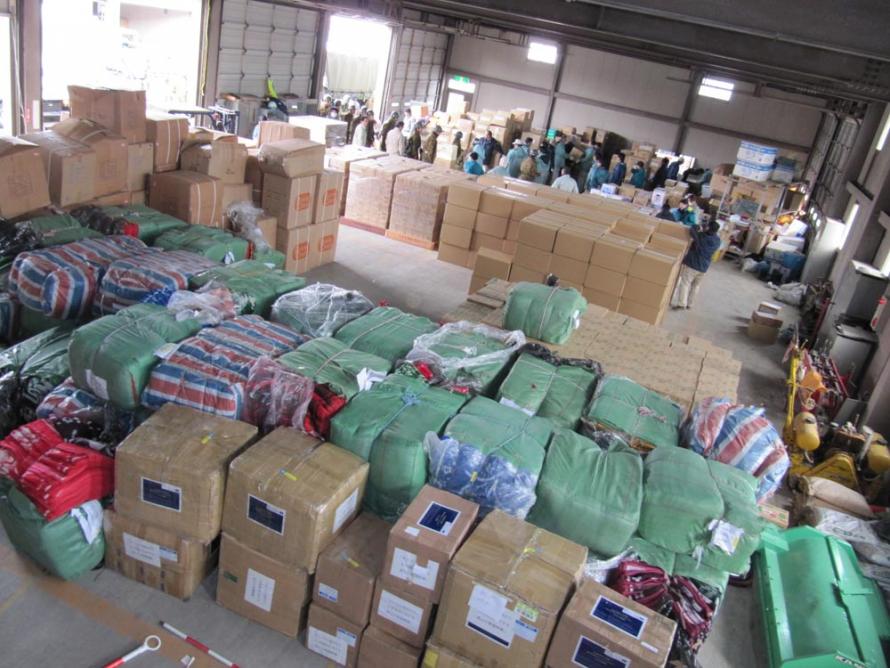 Relief supplies received (prefectural government building)