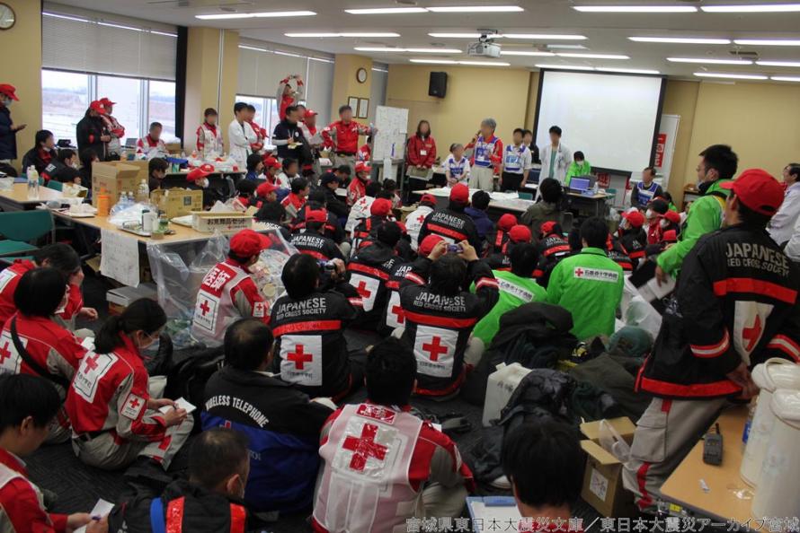 Rescue team meeting at Ishinomaki Red Cross Hospital