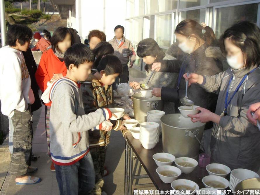 作為避難所的山下第一小學的情況（山元町）