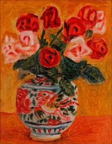 Roses in a Red Picture Vase