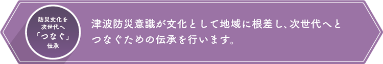 津波防災意識が文化として地域に根差し、次世代へとつなぐための伝承を行います。