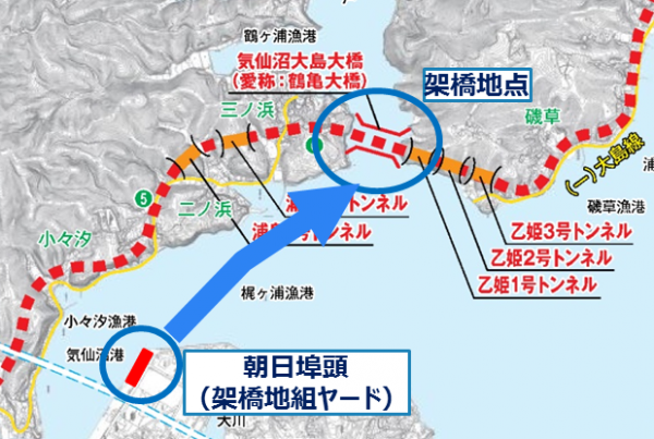 地組ヤード位置図及び運搬ルート図です