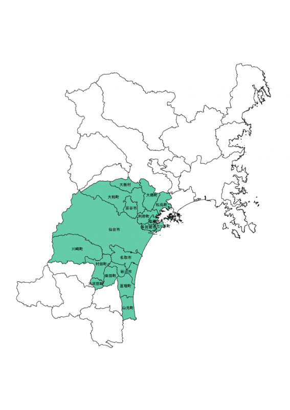 仙台都市圏パーソントリップ調査対象都市圏図