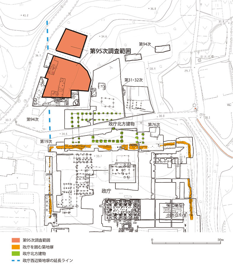 95次調査区（予定）と周辺の調査の状況