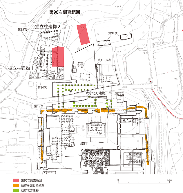 96次調査区（予定）と周辺の調査状況
