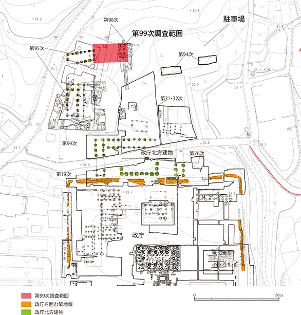 99次調査区予定範囲と周辺の調査状況