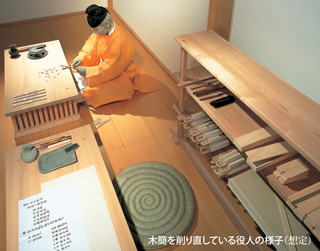 木簡を削り直している役人の様子（想定）