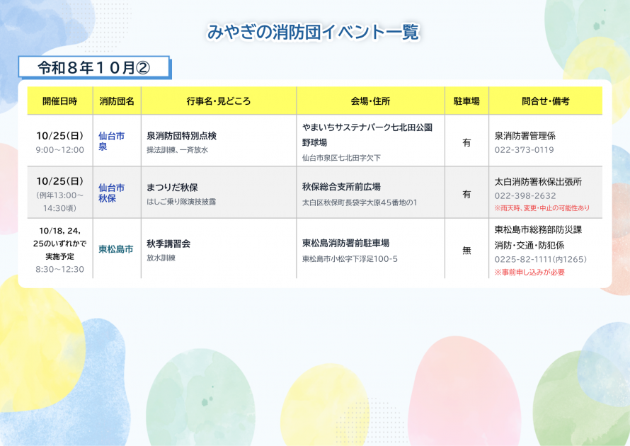 みやぎの消防団イベント一覧（令和8年10月②）