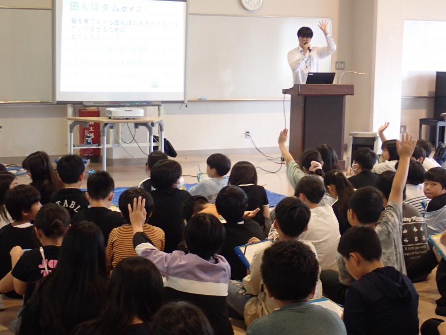 仙台市立愛子小学校で「田んぼダム」出前講座を開催しました