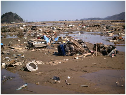 2011年4月6日の石巻市北上町十三浜地区被災直後の様子