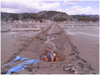 2011年4月9日の石巻市北上町大須地区被災直後の様子