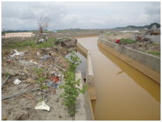 東松島市浜市地区千人堀排水路被災直後の写真