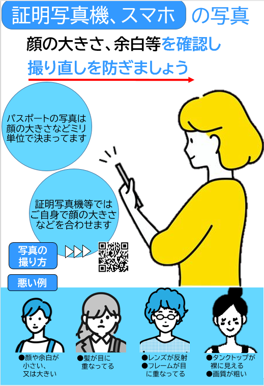 旅券用写真のチラシ:撮り直しを防ぎましょう