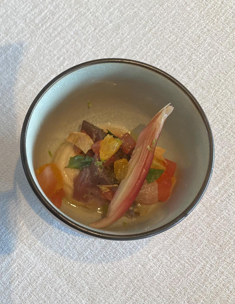 宮城県産金華サバ/フムス/不知火&茗荷